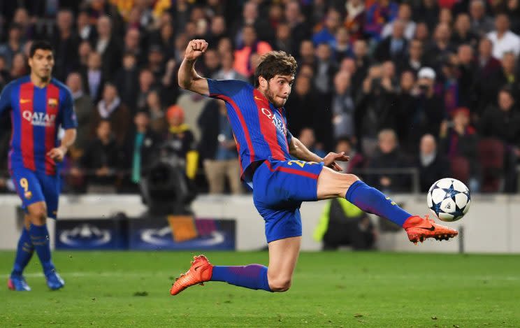 Sergi Roberto of Barcelona scores their sixth goal during the UEFA Champions League Round of 16 second leg match between FC Barcelona and Paris Saint-Germain at Camp Nou on March 8, 2017 in Barcelona, Spain. (Photo by Laurence Griffiths/Getty Images)