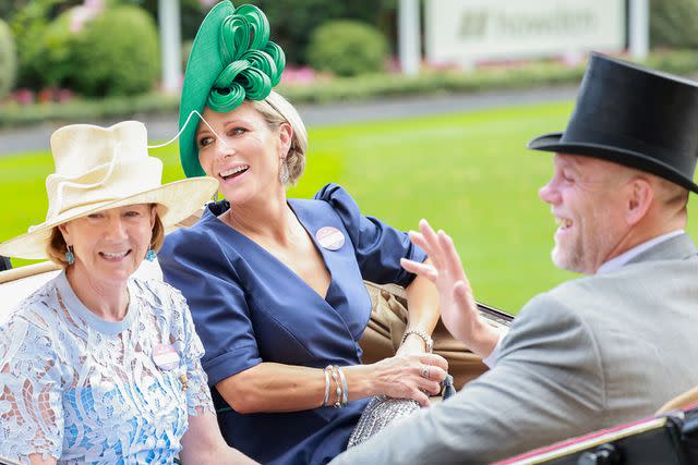 <p>Chris Jackson/Getty Images</p> Zara and Mike Tindall with Maureen Haggas
