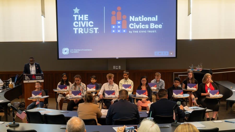 The Kansas State Finals of the National Civics Bee on May 9, 2024. (Photo courtesy Julian Montes, Kansas Leadership Center)