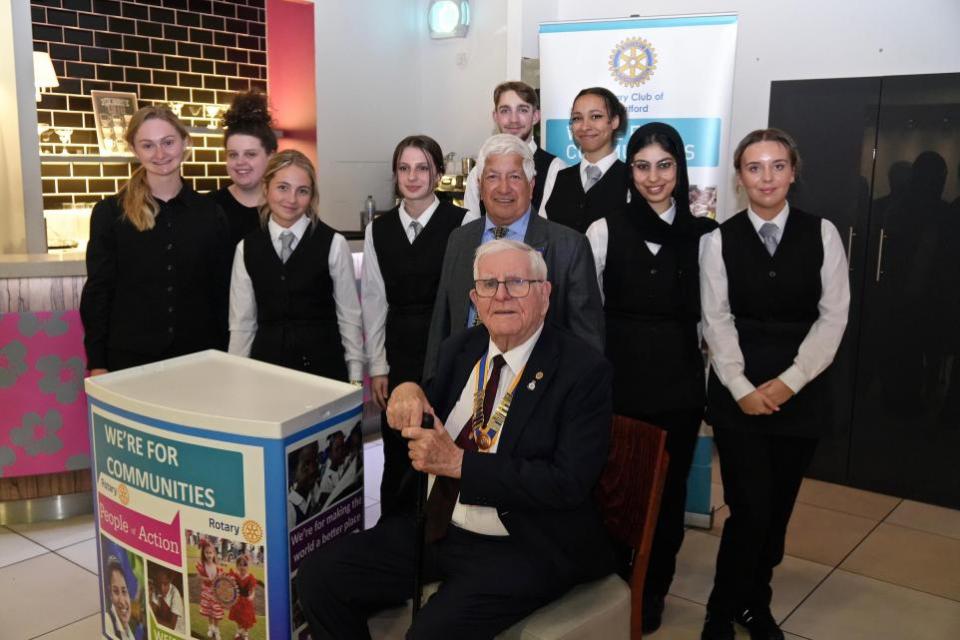 Watford Observer: Students from the West Herts Catering College with Watford Rotary President Michael Hammond and Vice President Rabi Martins