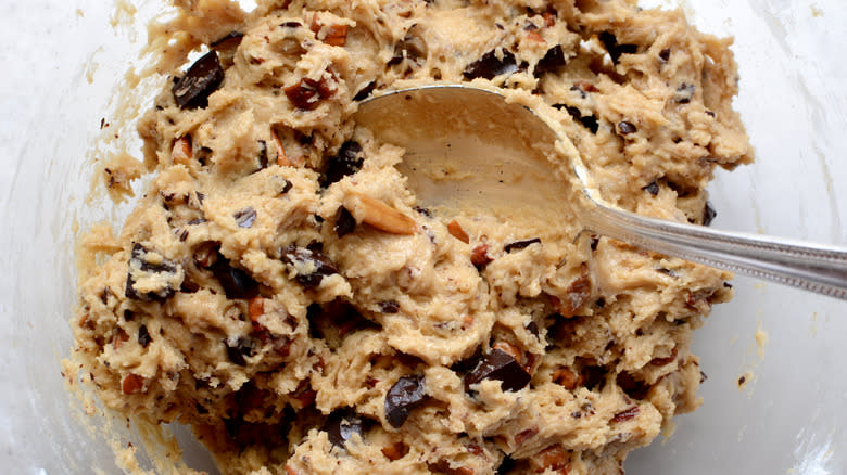 Cookie dough in bowl with spoon