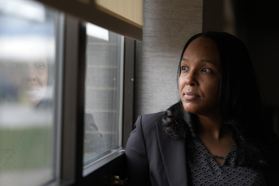 Ragen Hatcher, a member of the Indiana House of Representatives from the 3rd district, poses for a photo at the Gary Sanitary District building in Gary, Ind., Tuesday, March 26, 2024. (AP Photo/Nam Y. Huh)