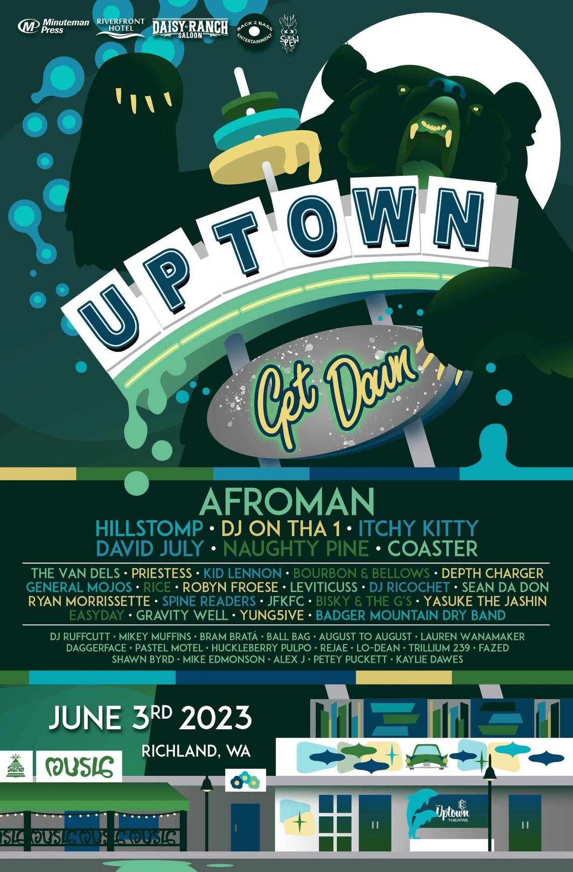 The Uptown Get Down music festival is scheduled to bring 45 artists to the Tri-Cities’ Uptown Shopping Center in one day.