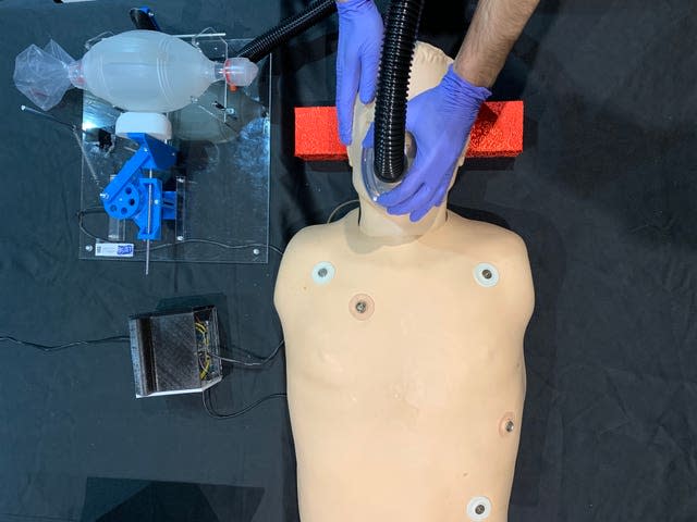 A ventilator being tested on a dummy (Glasgow University/PA)