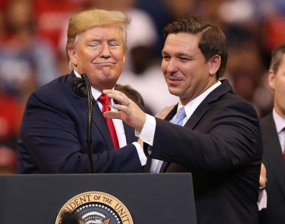 DeSantis and Trump at a rally in Sunrise, Florida, in November (Getty Images)