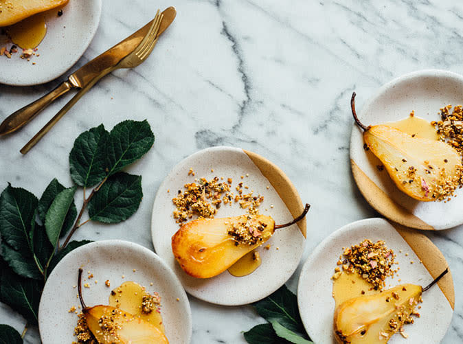 Honey Roasted Pears with Quinoa Nut Crunch