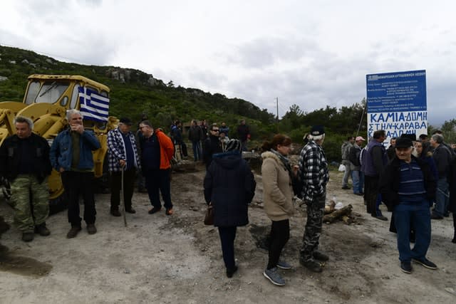 Residents protest in Karava on the island of Lesbos