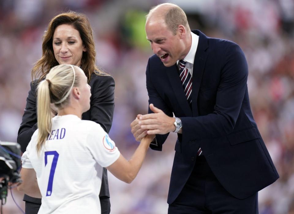 The Duke of Cambridge congratulates England’s Beth Mead following the Euro 2022 final at Wembley (Danny Lawson/PA) (PA Wire)