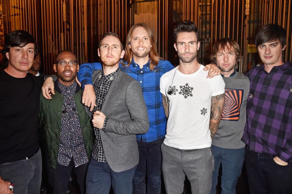 <strong>Matt Flynn, PJ Morton, Jesse Carmichael, James Valentine, Adam Levine, Mickey Madden, and Sam Farrar of Maroon 5.</strong>