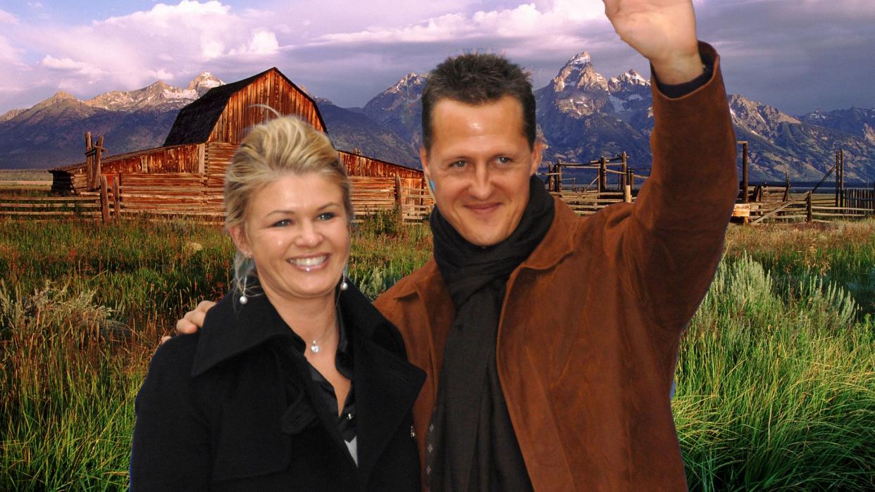 Corinna and Michael Schumacher in front of Texas ranch