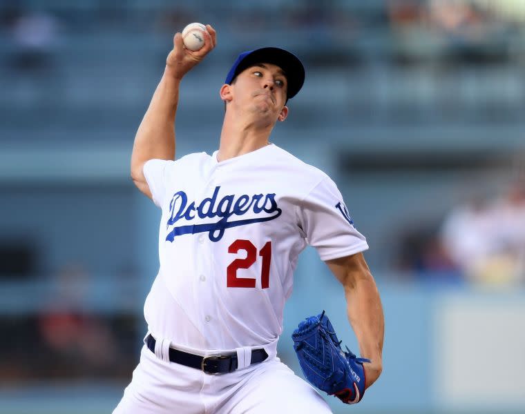 洛杉磯道奇畢爾勒（Walker Buehler）自從2019年9月以來不敗神話破滅。法新社