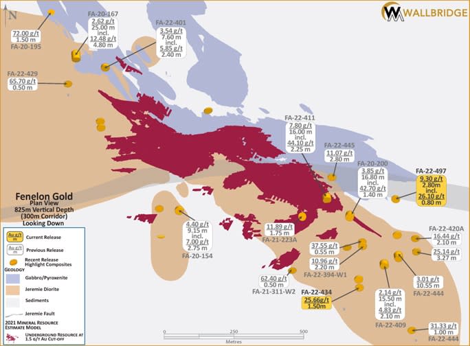 Fenelon Gold, Plan View, 825 metres Vertical Depth