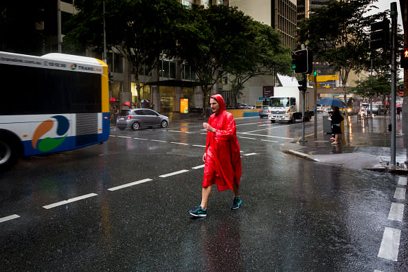 Rain falls on the Brisbane central business district (CBD) in Brisbane, Australia. 