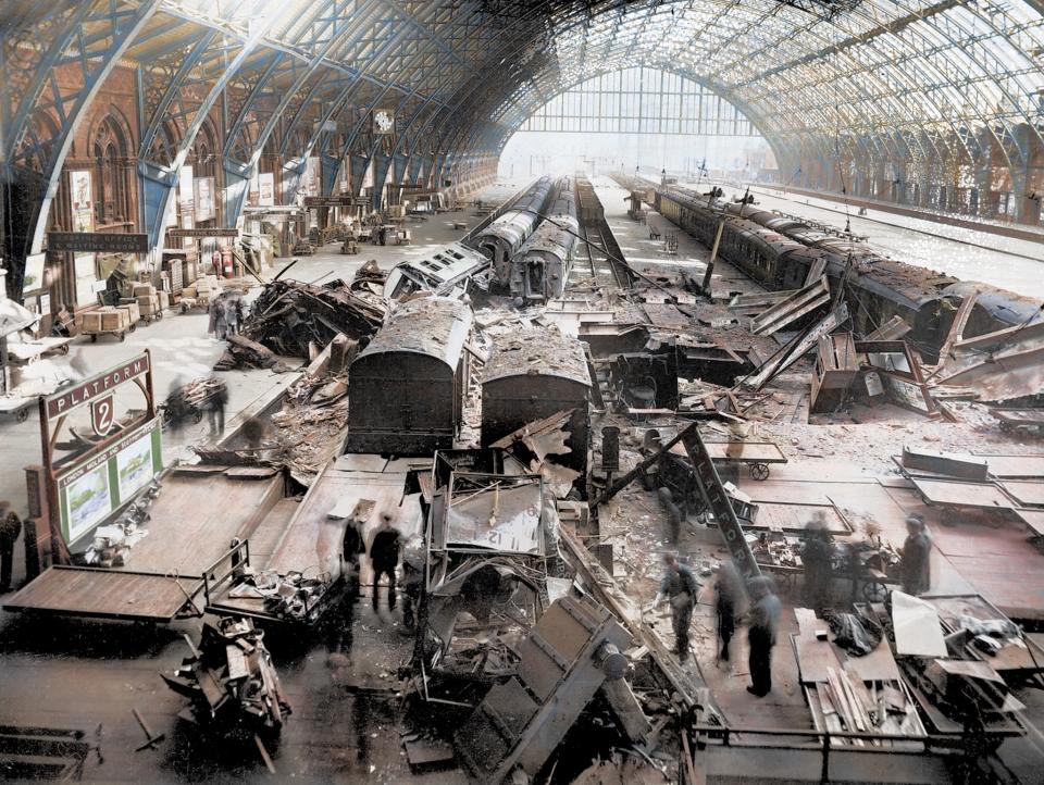 <p>St Pancras station was bombed numerous times,<br> causing severe damage (Royston Leonard/mediadrumworld.com) </p>