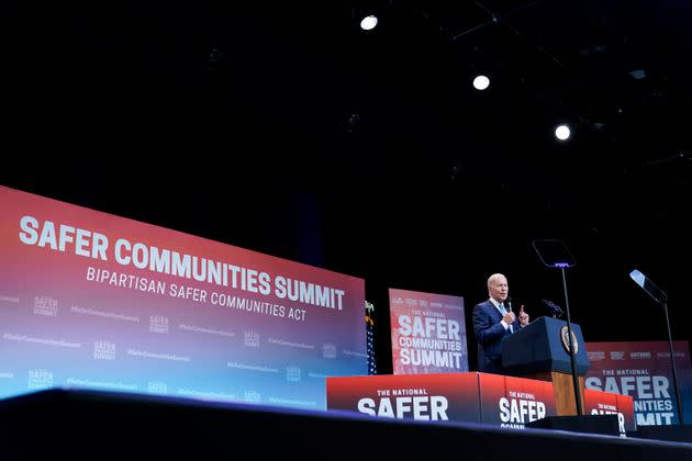 President Joe Biden speaks at the National Safer Communities Summit in West Hartford, Connecticut, on June 16. The summit was attended by gun safety advocates, local leaders and families affected by gun violence.