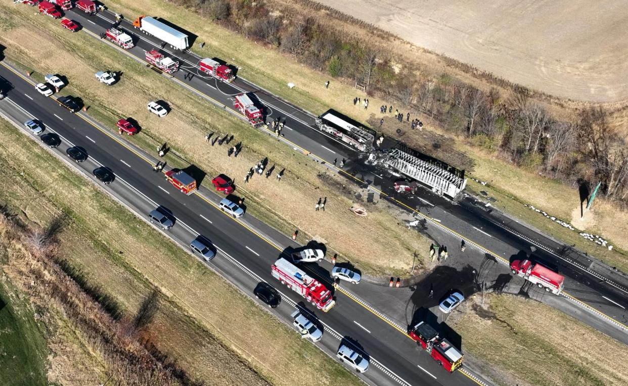 Both directions of Interstate 70 were closed in Licking County on Tuesday near the State Route 310 interchange after a "mass casualty incident." Around 8:52 a.m. Tuesday, dozens of emergency personnel from across Licking County and eastern Franklin County were dispatched to the area on a report of a crash. Scanner traffic indicated that a tractor-trailer hit a commercial bus carrying dozens of passengers.