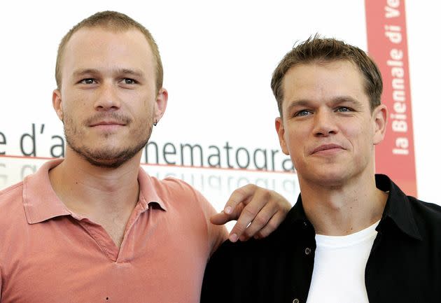 Heath Ledger and Matt Damon pose for a photocall of 