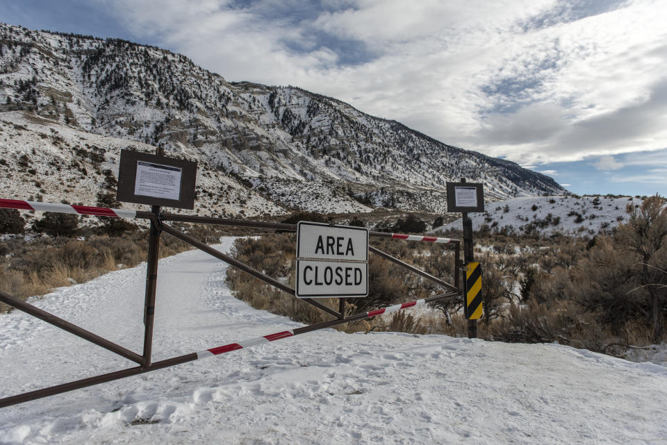 The parking lot and changing area at Boiling River is closed on Jan. 3, 2019 in Yellowstone National Park, Wyoming. While visitors can still access the river, non-emergency services in Yellowstone National Park have been suspended during the current government shutdown. (Photo: William Campbell/Corbis via Getty Images)
