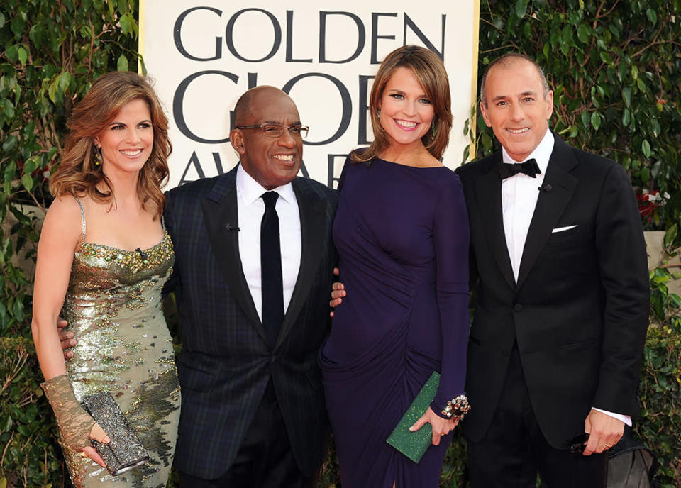 (L-R) Natalie Morales, Al Roker, Savannah Guthrie and Matt Lauer arrive at the 70th Annual Golden Globe Awards at the Beverly Hilton in Beverly Hills, CA on January 13, 2013.