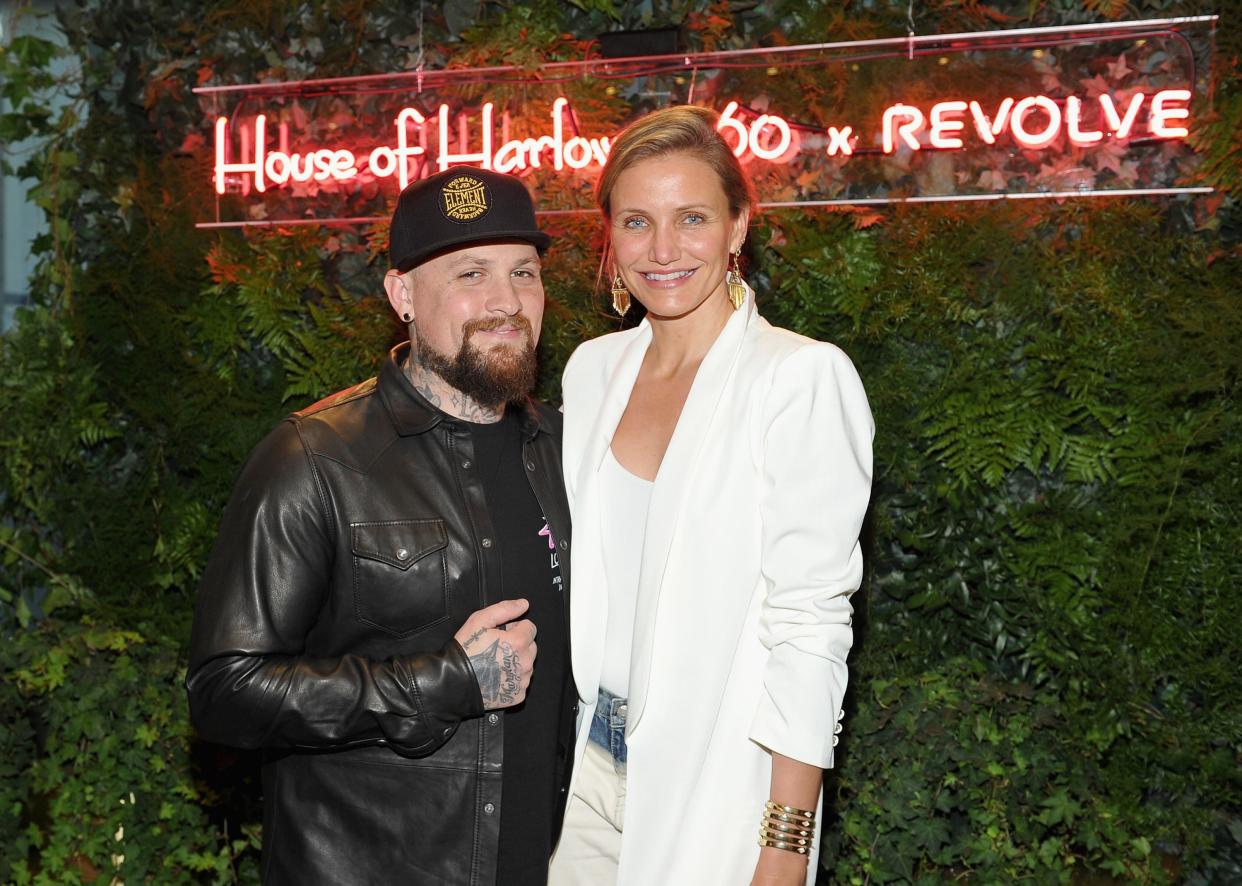 Benji Madden and Cameron Diaz look stunning side-by-side in black and white outfit
