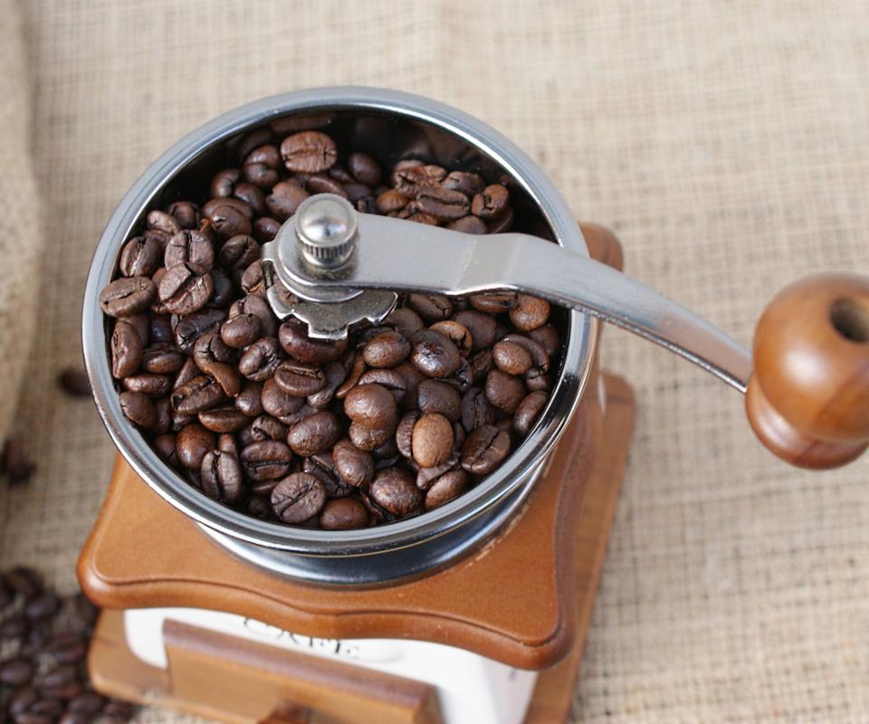 A coffee grinder on some hessian