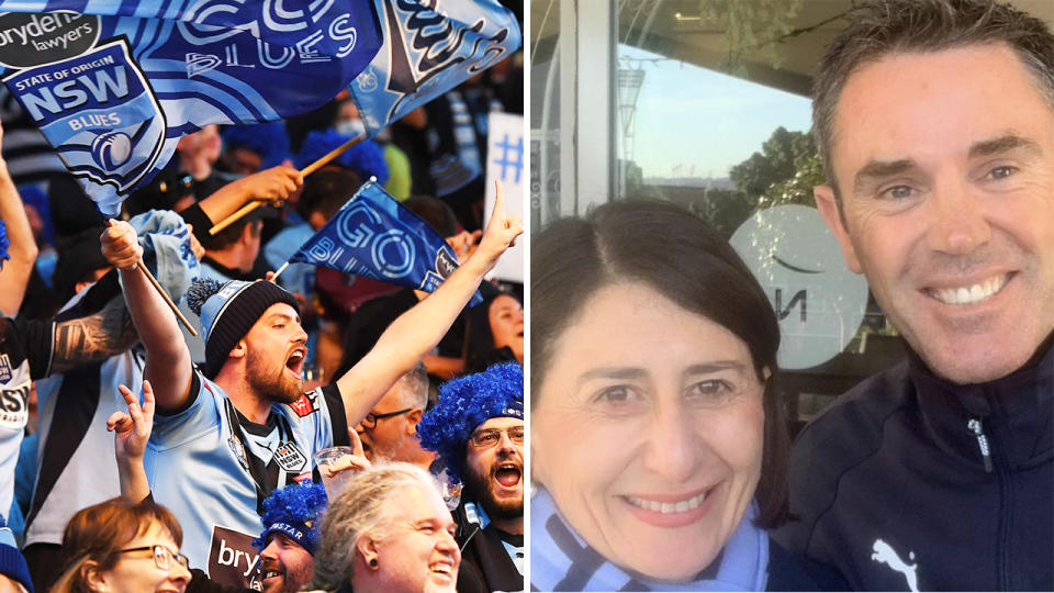 There was some outrage from fans after NSW Premier Gladys Berejiklian posted a picture of herself with Blues coach Brad Fittler on Twitter.