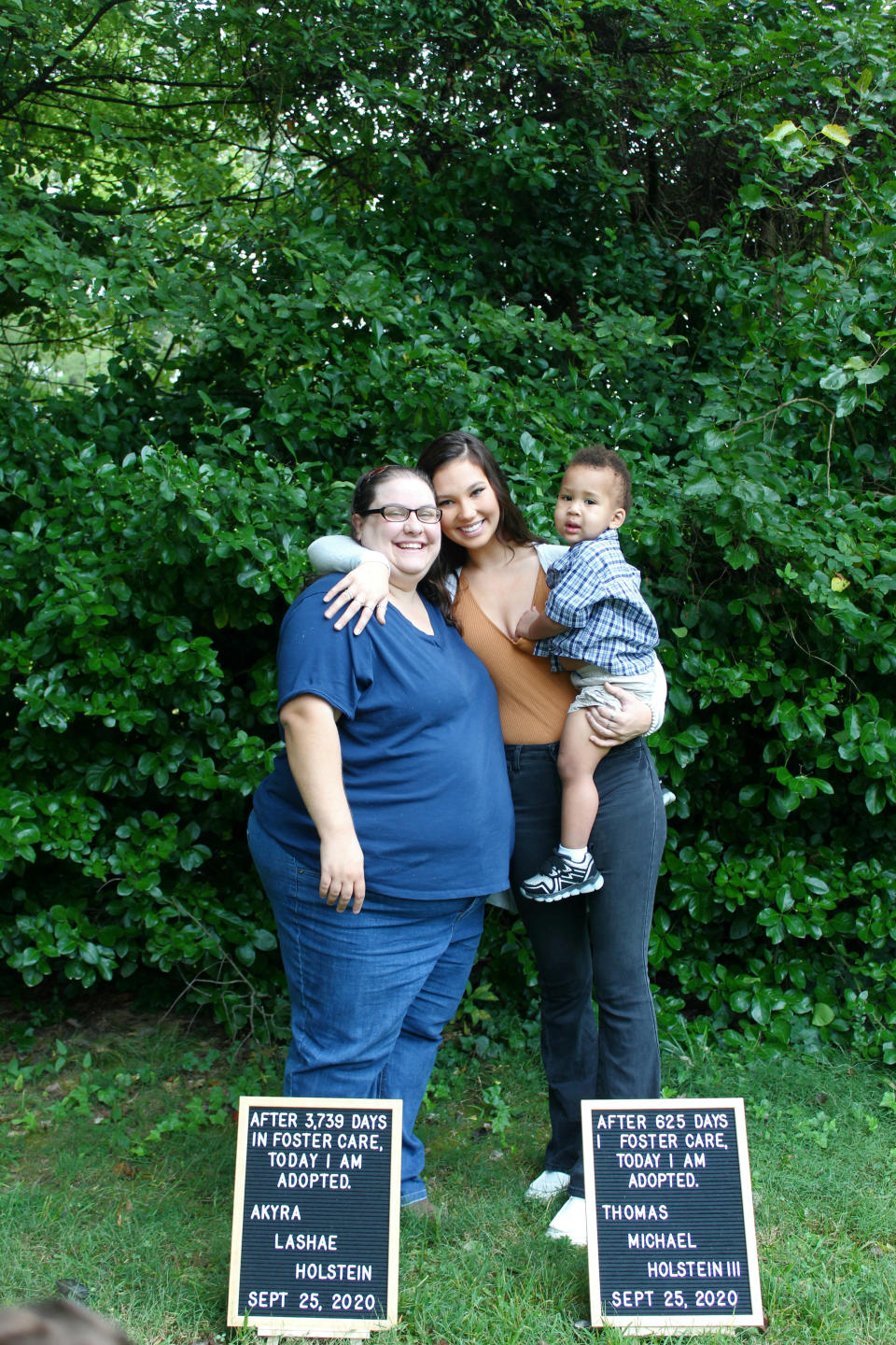 Akyra with her adopted mum Katie and adopted brother Michael. (SWNS)