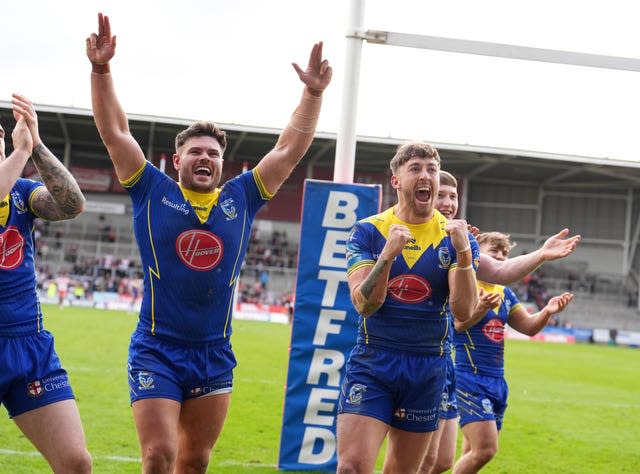 Warrington won at St Helens to reach the Challenge Cup semi-finals (Martin Rickett/PA)