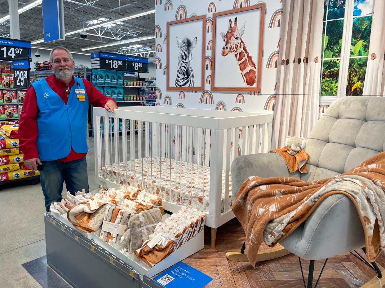 Dave Perkins, manager at Howell Walmart Supercenter, said his favorite new display at the remodeled store, shown Friday, April 14, 2023, features nursery room products.