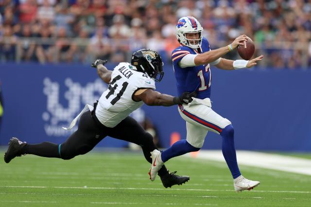 Jacksonville Jaguars linebacker Josh Allen (41) reacts as he is