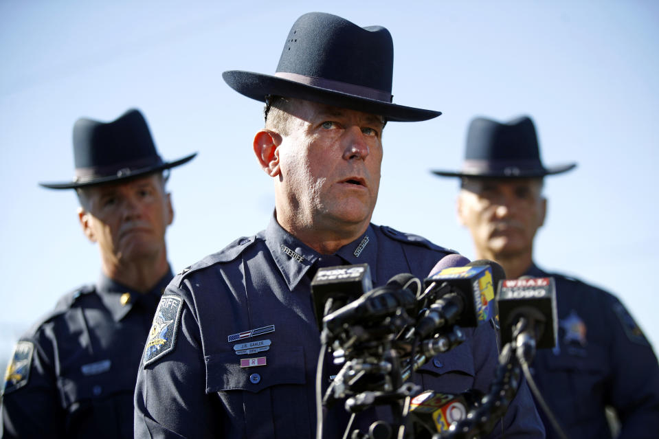 <p>Harford County Sheriff Jeffrey Gahler speaks at a news conference following a shooting at a business park in the Edgewood area of Harford County, Md., Wednesday, Oct. 18, 2017. (Photo: Patrick Semansky/AP) </p>