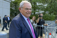 U.S. Sen. Bob Menendez, D-N.J., leaves federal court following the day's proceedings in his bribery trial, Monday, July 1, 2024, in New York. (AP Photo/Larry Neumeister)