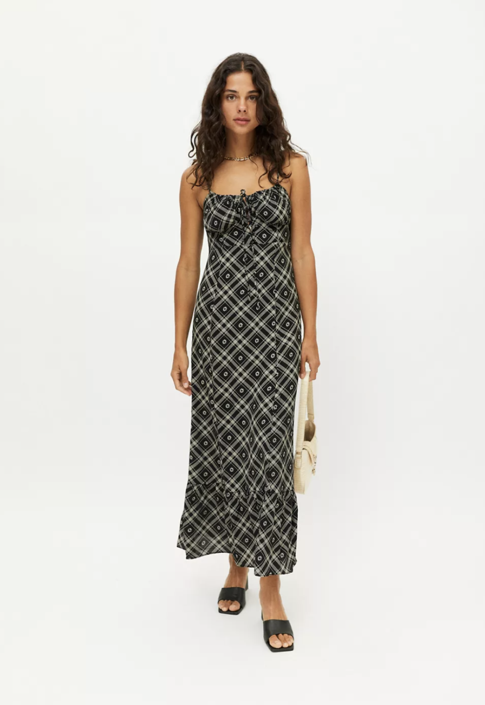 UO Gia Printed Midi Slip Dress in Black (Photo via Urban Outfitters)