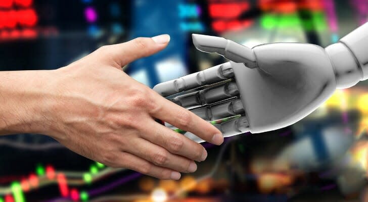 robot and human shake hands