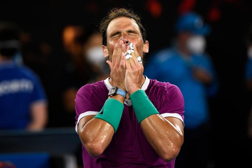 Rafael Nadal was emotional after his victory over Matteo Berrettini (Andy Brownbill/AP) (AP)