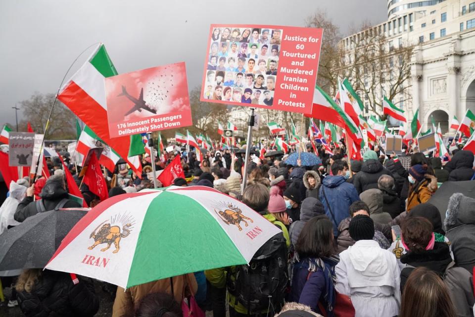 A protest in London against the Islamic Republic in Iran following the death of Mahsa Amini (PA Wire)