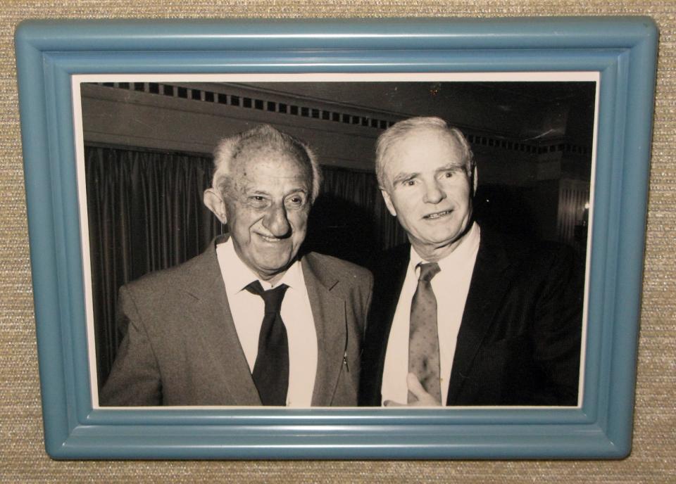 A file photo of former New Jersey Governor Brendan Byrne and Tom Carvel seen in Byrne's Roseland office in 2010