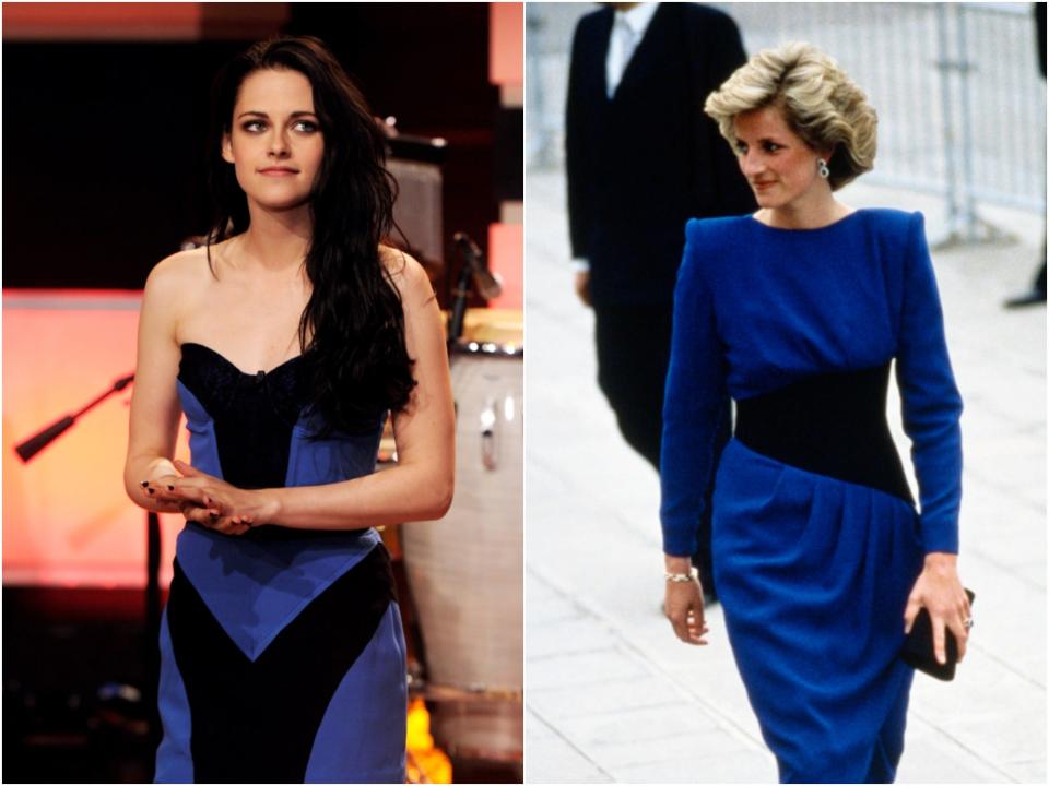 kristen stewart, diana blue dress