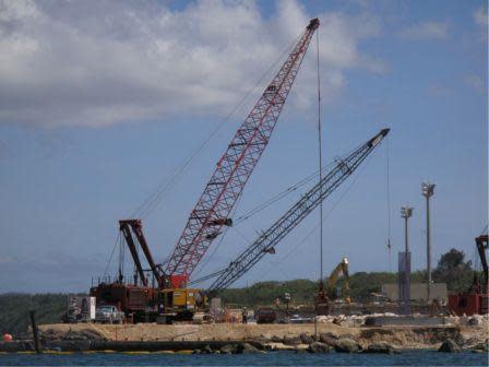 Construction near Apra Harbor, Guam. Construction threatens the diverse marine species that live in the harbor as well as creates more waste that has no place to be treated or disposed of. Photo credit: Laurie Raymundo http://www.wri.org/publication/reefs-at-risk-revisited/stories/guam