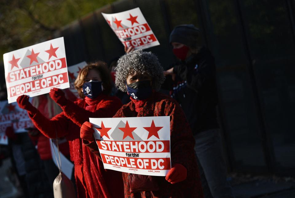 Demonstrators rally for statehood for the District of Columbia on March 22.