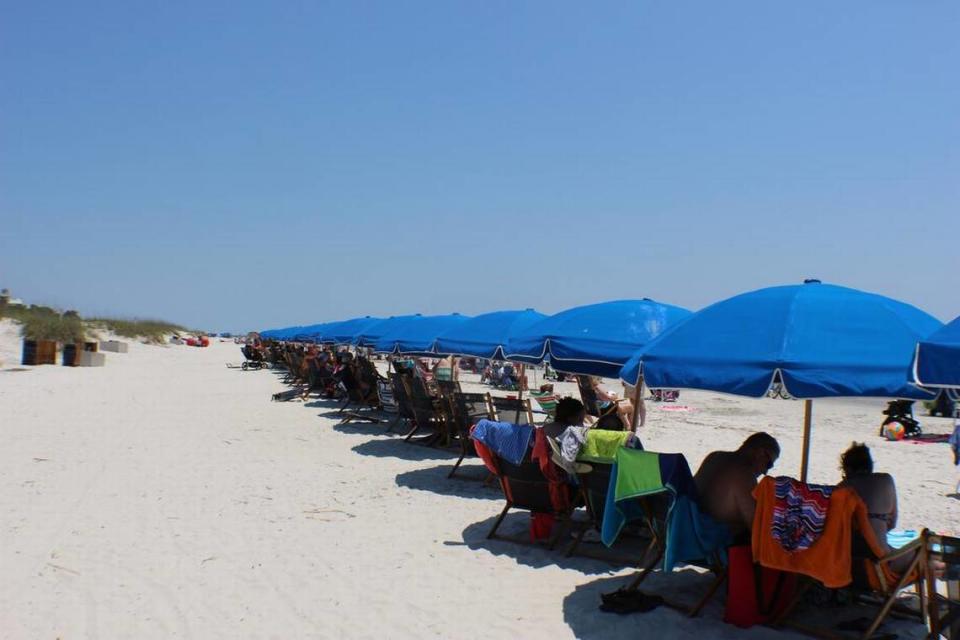 Blue beach umbrellas on Hilton Head Island. Submitted