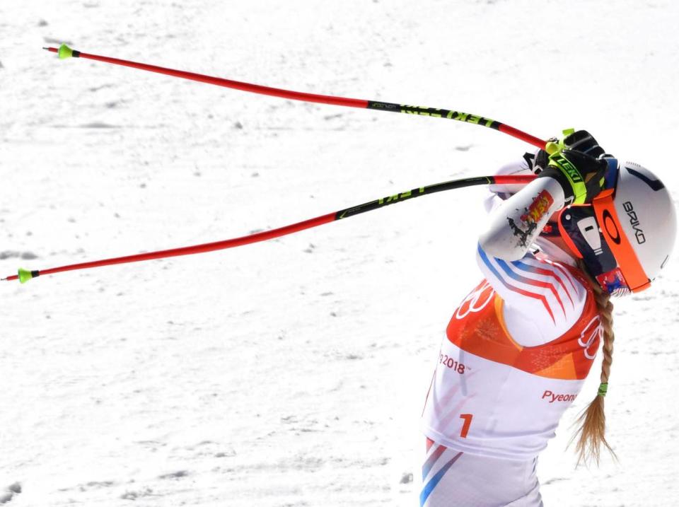 Vonn reacts after her disappointing run (Getty)