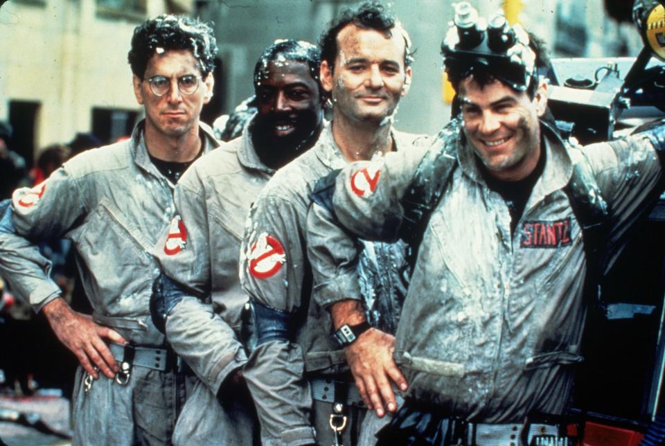 Harold Ramis, Ernie Hudson, Bill Murray, and Dan Aykroyd as Ghostbusters