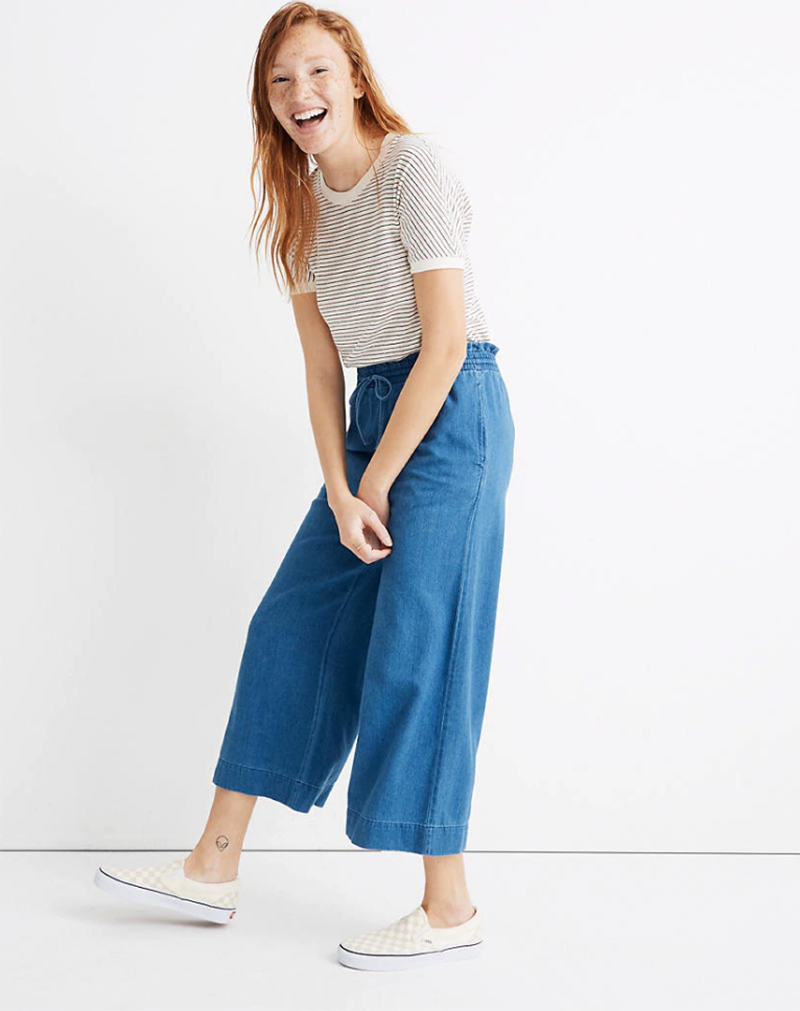 Indigo Smocked Huston Pull-On Crop Pants