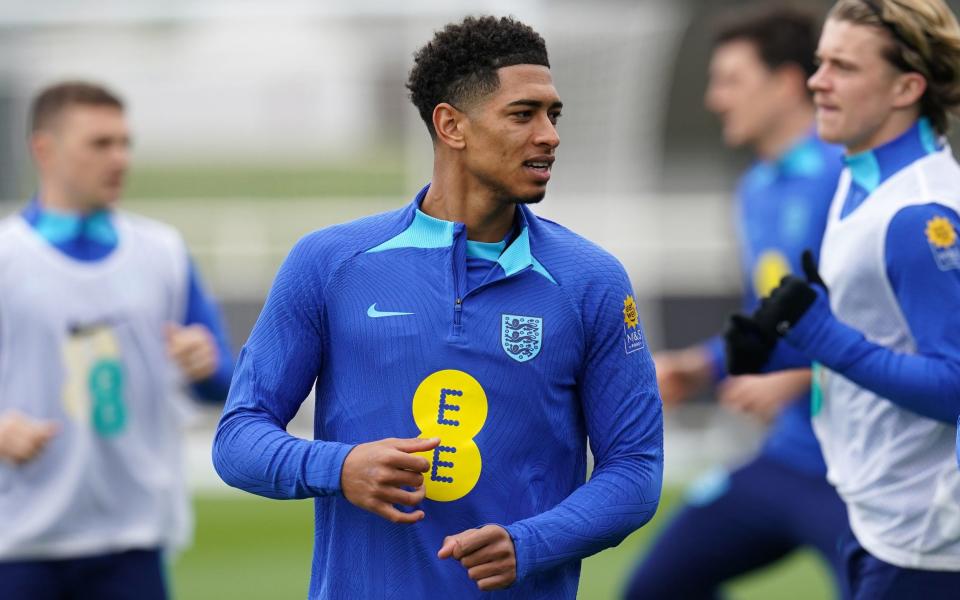 Jude Bellingham in England training - England vs Ukraine, Euro 2024 qualifiers: What time is kick-off, what TV channel is it on? - Nick Potts/PA