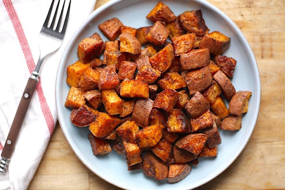 <strong>Get the <a href="http://www.thehungryhutch.com/chili-roasted-sweet-potatoes-recipe/" target="_blank">Chili-Roasted Sweet Potatoes </a>recipe from The Hungry Hutch</strong>