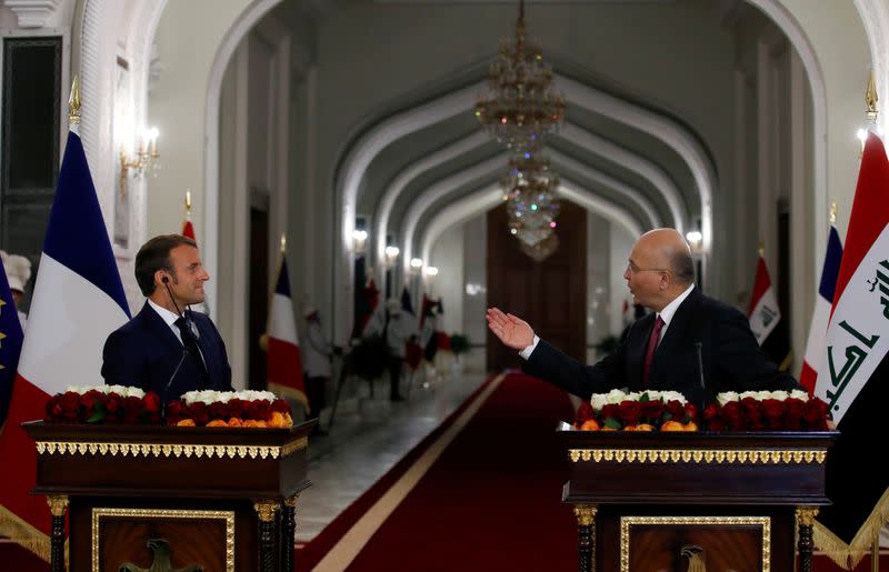 News conference of French President Emmanuel Macron and Iraq's President Barham Salih in Baghdad