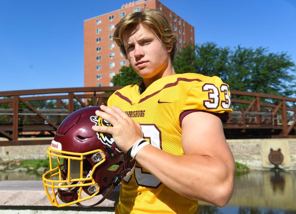 Harrisburg's Jack Detert poses for photos during the Argus Leader high school football media day on Wednesday, August 10, 2022, in Sioux Falls.