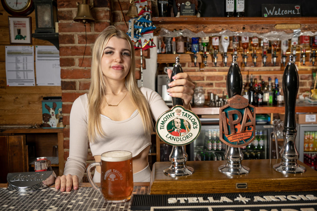 Landlady Rheanna Geraghty at the Waggon and Horses pub in Steeple Morden. See SWNS story SWLNlandlady. A teenager is believed to have become Britain's youngest landlady at the age of just 18. Rheanna Geraghty is now running the 17th century Waggon and Horses in the village of Steeple Morden, Cambs, where she started working at 16. The teenager said she is excited to take on the challenge of her new role, in-between studying to be a fully qualified beauty therapist. But she admitted she was still shocked that she had landed the role as a pub landlady because she is only just old enough to legally drink in one. Rheanna, from Bassingbourn, Cambridgeshire, said: 