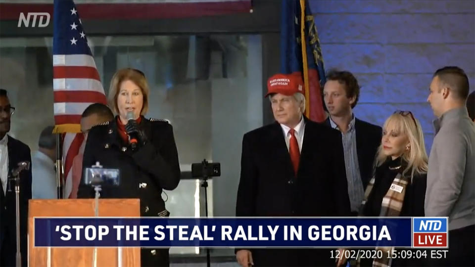 Sidney Powell speaks at a "Stop the Steal" rally in Atlanta, Ga. on Decermber 2, 2020. (NTD via YouTube)